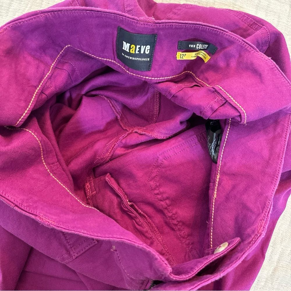 Maeve Anthropologie Purple The Colette Cropped Linen Wide Leg Pants Size 12P - Picture 7 of 13
